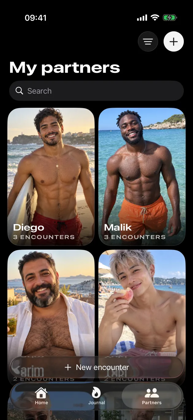 Grid of partners with photo and number of encounters